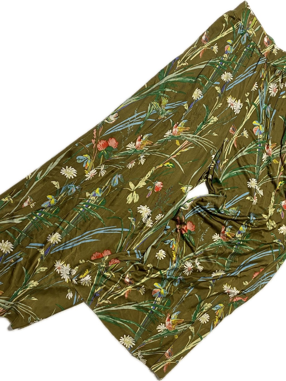 Maeve Olive Green Floral Wide Leg Pants